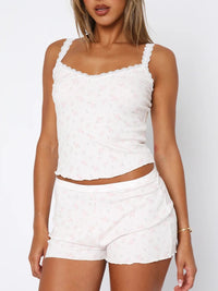 Thumbnail for Lace Detail Scoop Neck Printed Cami and Shorts Set