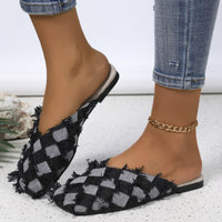 Thumbnail for Plaid Square Toe Flat Slippers