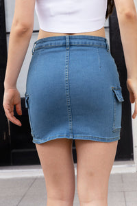 Thumbnail for High Waist Pocketed Denim Skirt