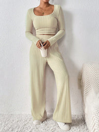 Thumbnail for Honey Scoop Neck Long Sleeve Top and Pants Set