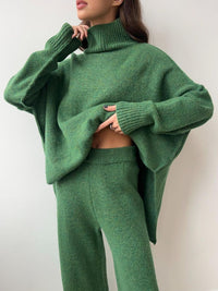 Thumbnail for Slit Turtleneck Long Sleeve Top and Pants Sweater Set