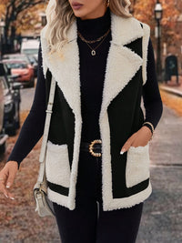 Thumbnail for Full Size Contrast Open Front Sherpa Vest Coat