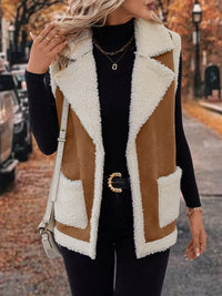 Thumbnail for Full Size Contrast Open Front Sherpa Vest Coat