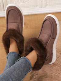 Thumbnail for Faux Fur Suede Round Toe Sneakers