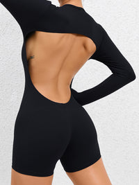 Thumbnail for Cutout Round Neck Long Sleeve Active Romper