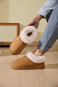 Thumbnail for Faux Fur Round Toe Platform Slippers