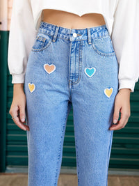 Thumbnail for Heart Straight Leg Jeans with Pockets