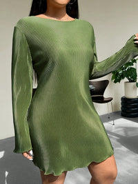 Thumbnail for Honey Plus Size Lettuce Hem Round Neck Long Sleeve Dress