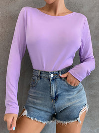 Thumbnail for Backless Round Neck Long Sleeve T-Shirt