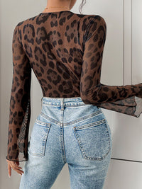 Thumbnail for Perfee Leopard V-Neck Lace Bodysuit