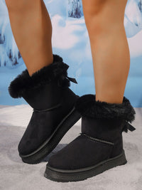 Thumbnail for Faux Fur Suede Round Toe Boots