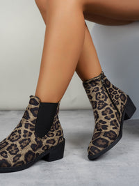 Thumbnail for Leopard Point Toe Block Heel Boots