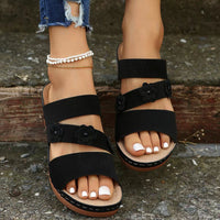 Thumbnail for Flower PU Leather Wedge Sandals