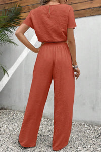 Thumbnail for Round Neck Short Sleeve Top and Pants Set