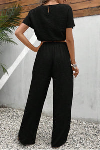 Thumbnail for Round Neck Short Sleeve Top and Pants Set