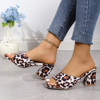 Thumbnail for Leopard Block Heel Suede Sandals