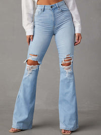 Thumbnail for Distressed Bootcut Jeans with Pockets