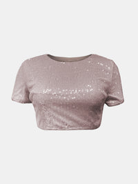 Thumbnail for Sequin Round Neck Short Sleeve T-Shirt