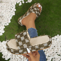 Thumbnail for Fringe Checkered Platform Sandals