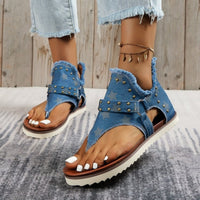 Thumbnail for Studded Raw Hem Flat Sandals