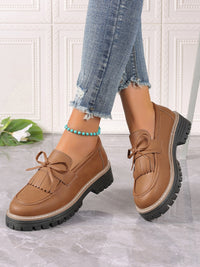 Thumbnail for PU Leather Bow Platform Loafers