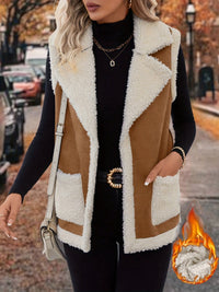 Thumbnail for Full Size Contrast Open Front Sherpa Vest Coat