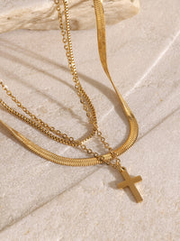 Thumbnail for 18K Gold-Plated Three-Layered Cross Necklace