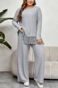 Thumbnail for Honey Plus Size Tassel Hem Top and Pants Set