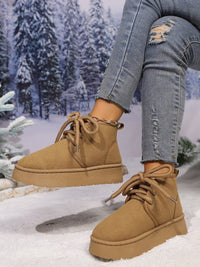 Thumbnail for Lace Up Round Neck Platform Suede Boots