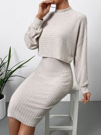 Thumbnail for Mock Neck Long Sleeve Top and Wide Strap Dress Set