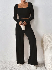 Thumbnail for Honey Scoop Neck Long Sleeve Top and Pants Set