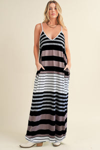 Thumbnail for Pocketed Striped V-Neck Sleeveless Cami Dress