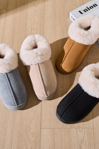 Thumbnail for Faux Fur Round Toe Platform Slippers