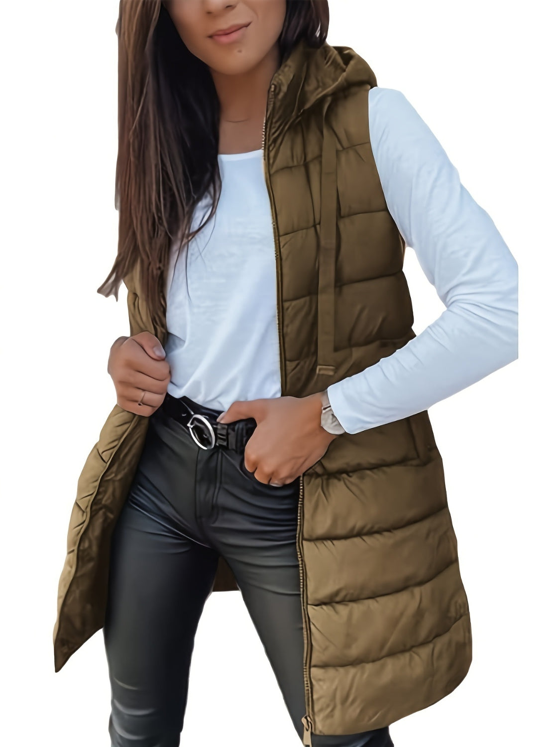 Plus Size Zip Up Hooded Vest Coat