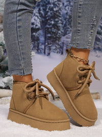 Thumbnail for Lace Up Round Neck Platform Suede Boots