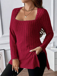 Thumbnail for Plus Size Square Neck Long Sleeve Top