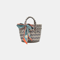 Thumbnail for Contrast Woven Handbag with Ribbon