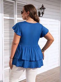 Thumbnail for Plus Size V-Neck Flutter Sleeve Blouse