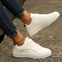 Thumbnail for PU Leather Round Toe Flat Sneakers