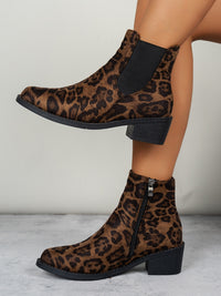 Thumbnail for Leopard Point Toe Block Heel Boots