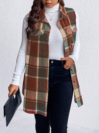 Thumbnail for Honey Plus Size Pocketed Plaid Button Up Vest Coat