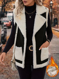 Thumbnail for Full Size Contrast Open Front Sherpa Vest Coat