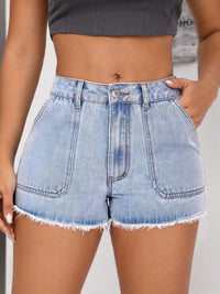 Thumbnail for Raw Hem Pocketed Denim Shorts