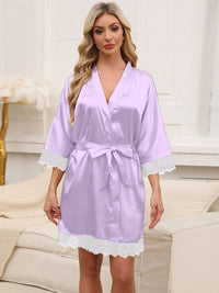 Thumbnail for Tied Lace Detail Three-Quarter Sleeve Lounge Nightgown