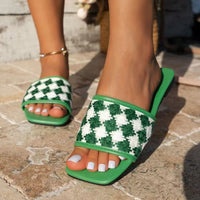 Thumbnail for Plaid Open Toe Flat Sandals
