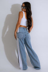 Thumbnail for Contrast Side Striped Wide Leg Jeans