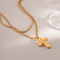 Thumbnail for 18K Gold-Plated Double Layered Cross Necklace