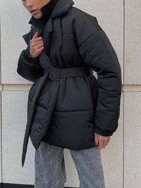 Thumbnail for Puffer Long Sleeve Winter Coat with Belt