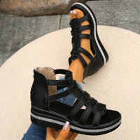 Thumbnail for Cutout Rhinestone Trim Wedge Sandals