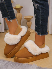 Thumbnail for Faux Fur Round Toe Platform Slippers